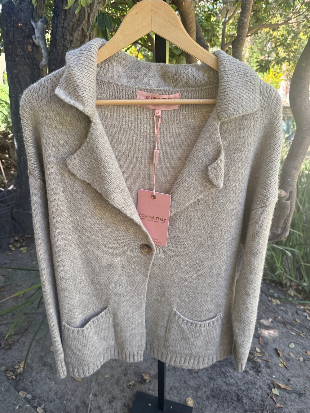 Scandal Italy Heather Beige Button-Front Cardigan Med